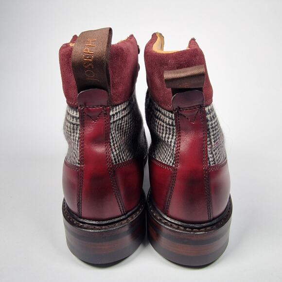 Joseph Cheaney Hope R Burgundy Derby Boots Leather Prince Wales Check US 9 New - Picture 5 of 11